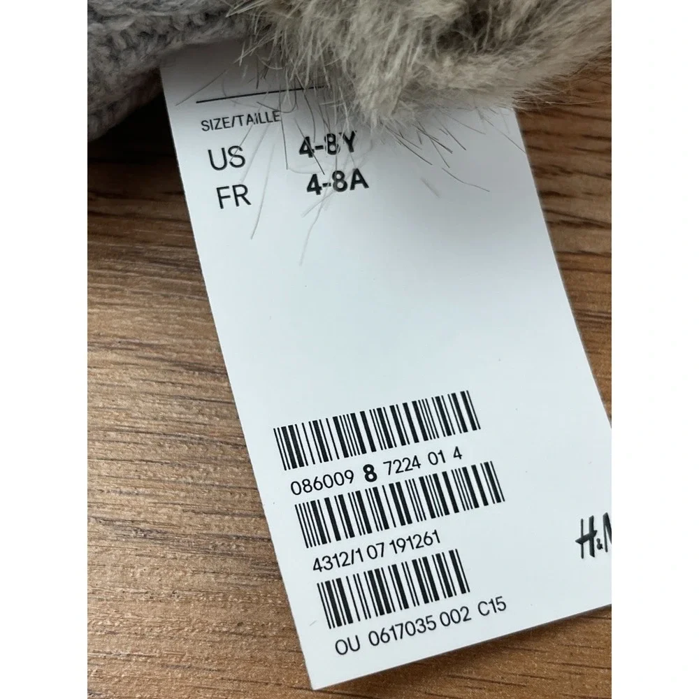H&M Little Girls Winter Beanie Hat with Pom Pom Grey Size 4-8 Years NEW